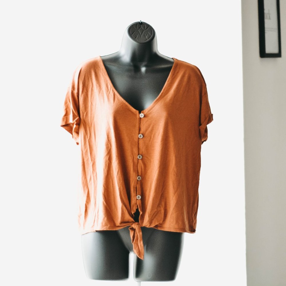 Pre-loved American Eagle Rust Boxy Button-Up Top